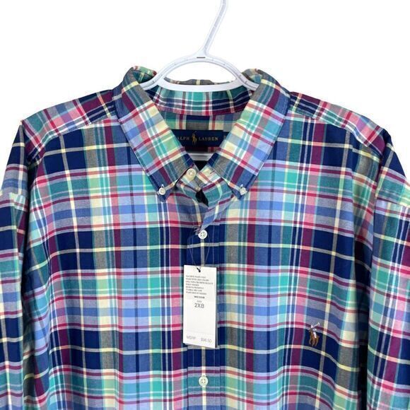 NEW Ralph Lauren Colorful Shirt Mens 2XB Plaid Cotton Flesh Pony Button‎ Down - Picture 1 of 6